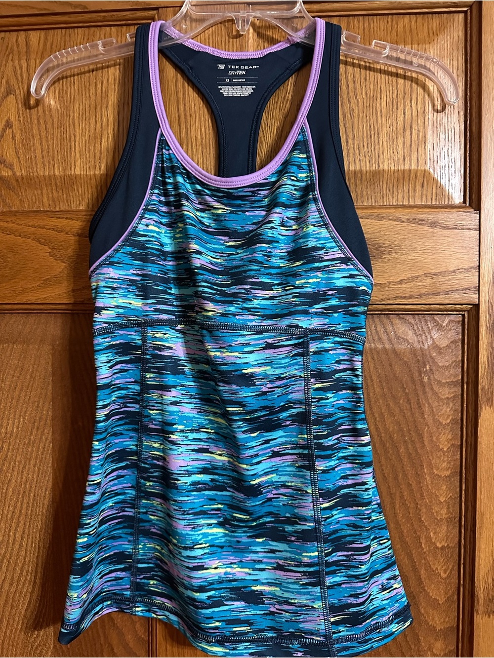 tek gear Women's Blue Multi-Color Racerback Tank with Purple Trim